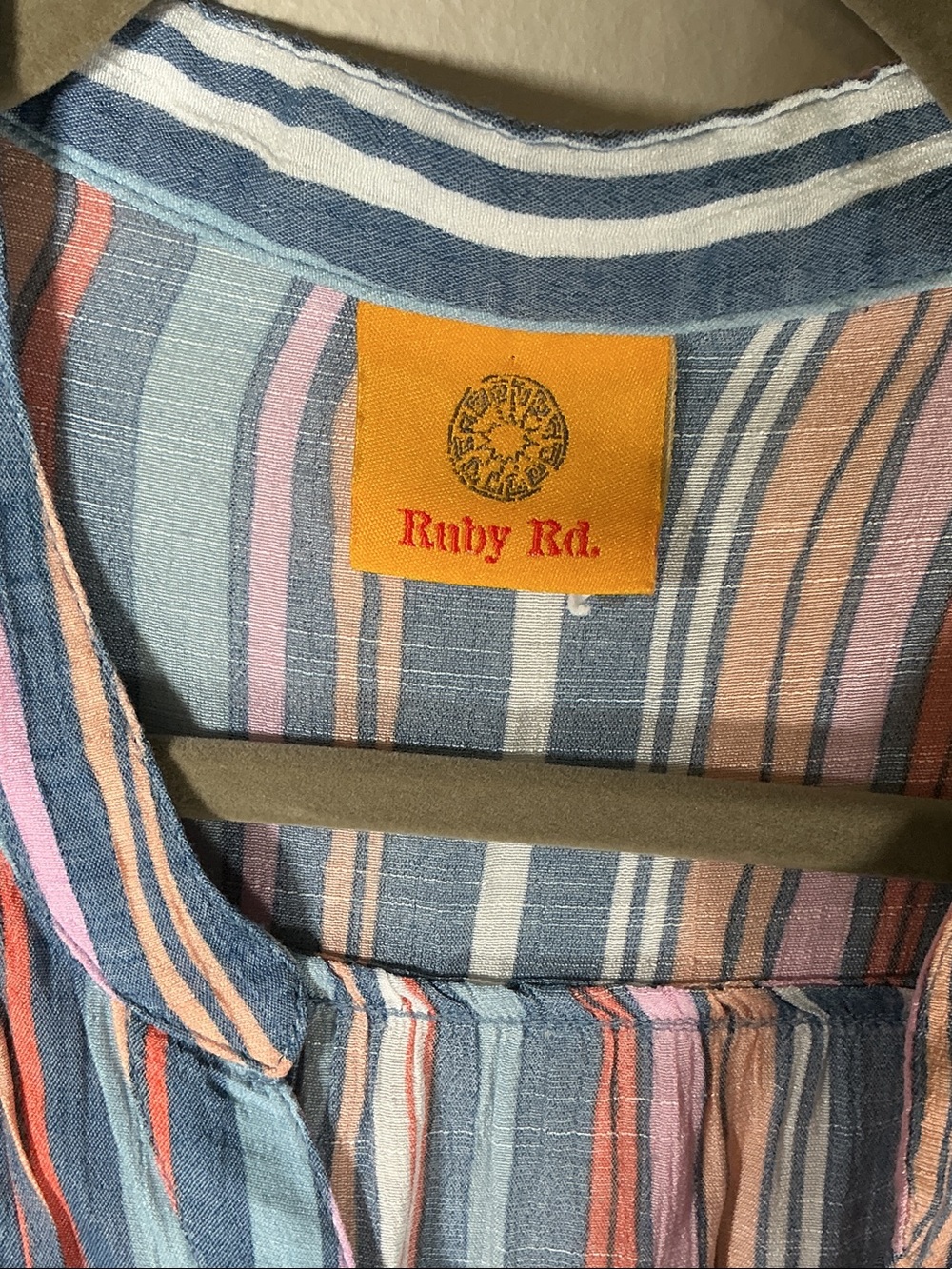 Ruby Rd. Multicolor Striped Roll Tab Blouse Button Front Lightweight Top - Picture 2 of 7